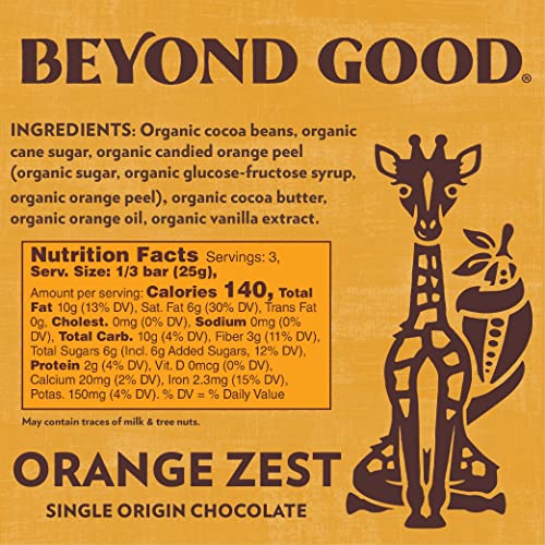 Beyond Good Chocolate Bars | 6 Pack Orange Zest Dark Chocolate | Gift Box Included | Organic, Direct Trade, Vegan, Kosher, Non-Gmo | Single Origin Uganda Dark Chocolate #TOP5