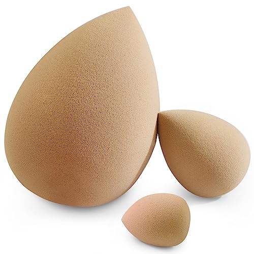 BEAKEY Trio Set Large, Mini and Standard Makeup Sponges with Soft and Bouncy Touch, Beauty Sponges Blender in Rose Pink for Powder, Cream and Liquid Blending Bright Pink