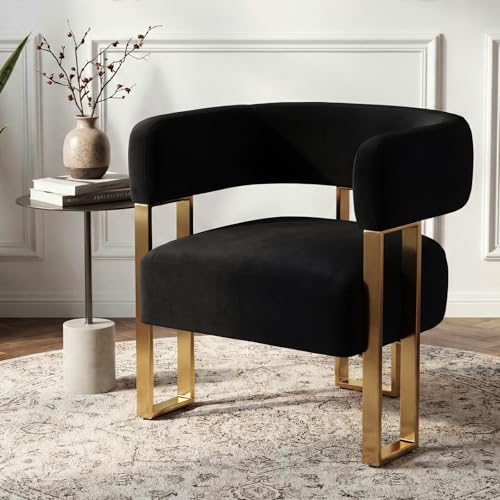 Hyfirm Modern Barrel Accent Chair for Living Room, Comfy Velvet