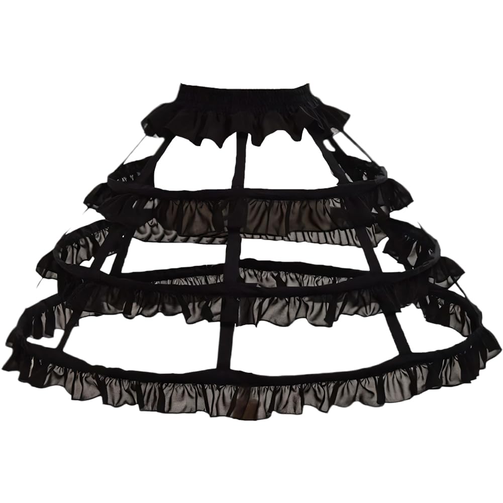 Dinntty Women's Black Crinoline Underskirt 3 Hoop Crinoline Cage Bustle Skirt Petticoat Wedding Bridal Underskirt Accessories