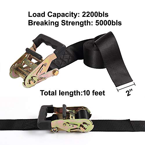 Endless Ratchet Tie Down Straps Heavy Duty Cargo Tie Downs, Durable Nylon Black Strap Down Ratcheting Securing Straps, Track Spring Fittings, Tie-Down Motorcycles, Trailer Loads, Kayak (10'X2-2Pack) #TOP2