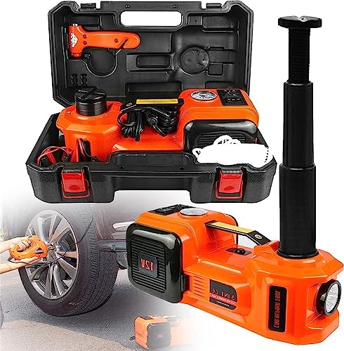 Gato eléctrico para Coche, Gato hidráulico portátil 4 en 1 de 12 V y 5 toneladas con Llave de Impacto eléctrica e inflador de neumáticos con luz LED para SUV, MPV, sedán