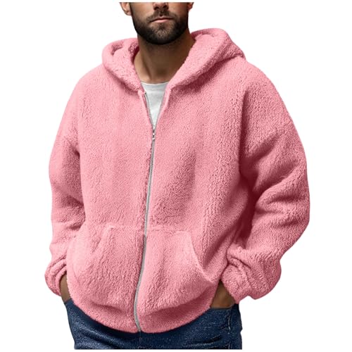 Abrigo de forro polar para hombre, con capucha de sherpa mullido, chaqueta de forro polar mullido, suéter cálido con cremallera completa, suéter de felpa de gran tamaño, acogedor, chaqueta térmica