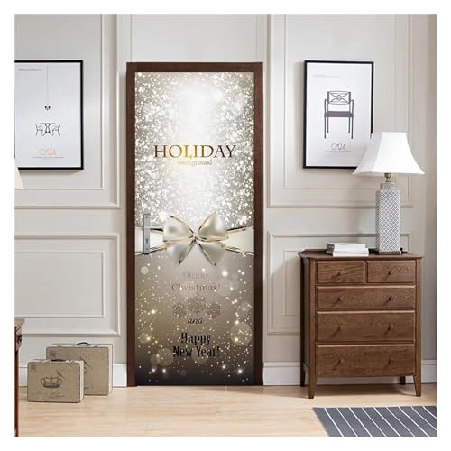 Sticker de porte nœud de Noël 90x200cm, papier peint imperméable B - 2
