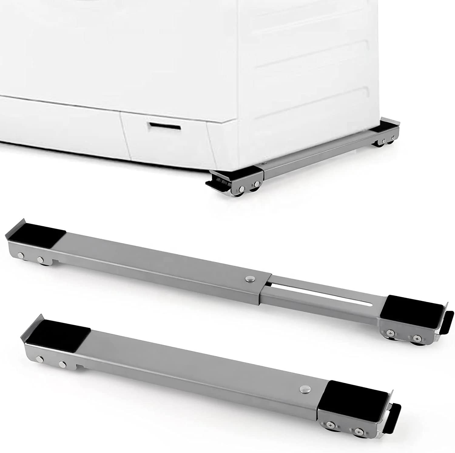 fico Base ajustable para lavadora con ruedas, Base de Lavadora Secadora con freno reforzado, Soporte móvil extensible, Base para Refrigerador, Muebles o Secadoras con 300 KG de capacidad