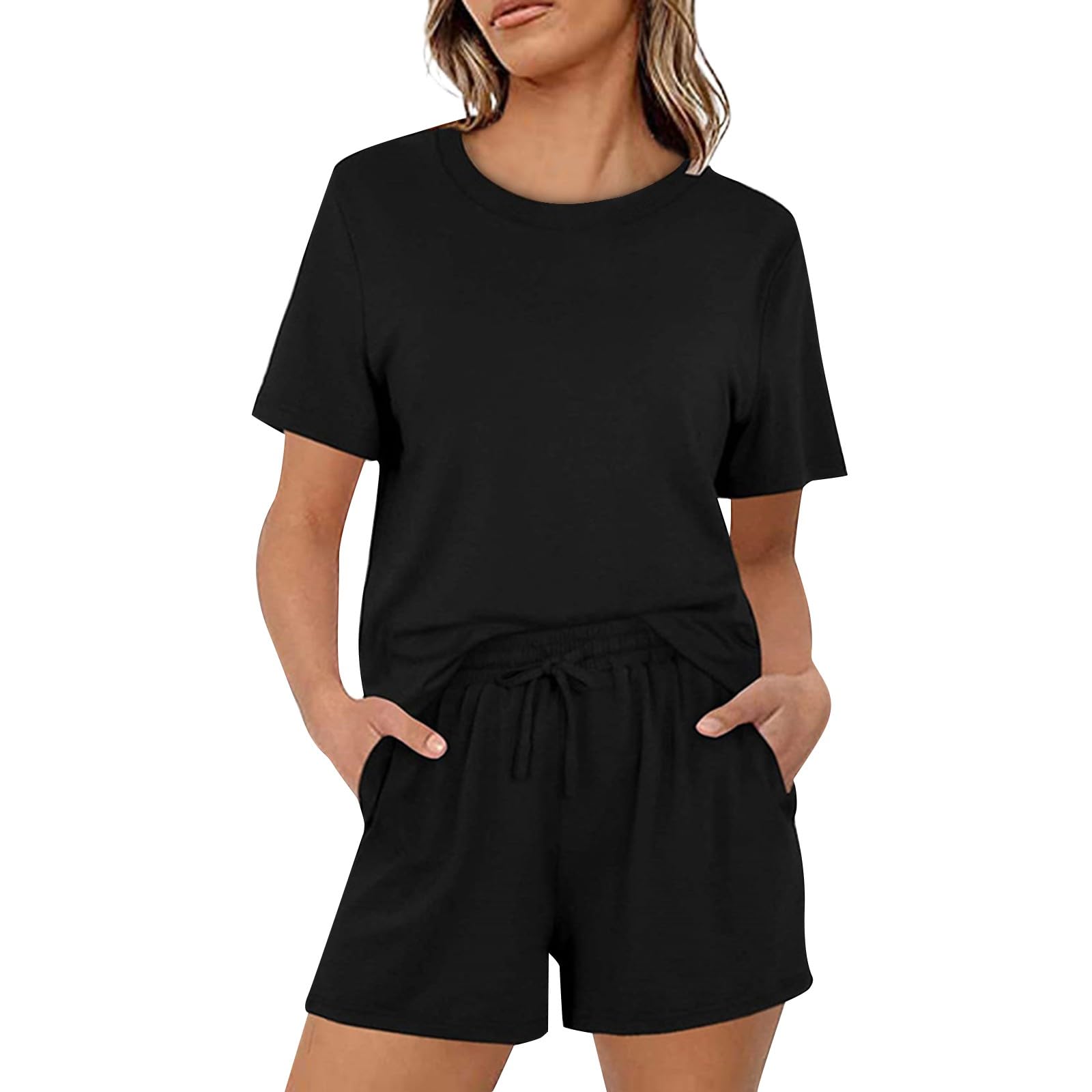 2 Piece Short Sets for Women Summer Short Sleeve Crew Neck T Shirts Outfits Casual Matching Lounge Set