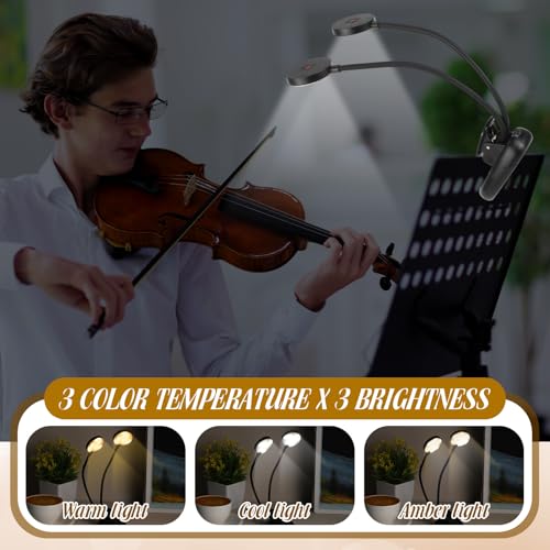 Retisee 6 Pcs Music Stand Lights, 18 LED Clip on Piano Light, USB and AAA Battery Operated, Dual Head LED Book Reading Lamps, 3 Brightness Levels for Musician, Piano, Orchestra, Guitar - Thumbnail 3