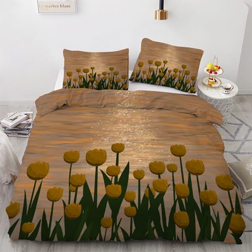 Parure de lit 90x190 tulipe avec housse de couette en microfibre et 2 taies - 2