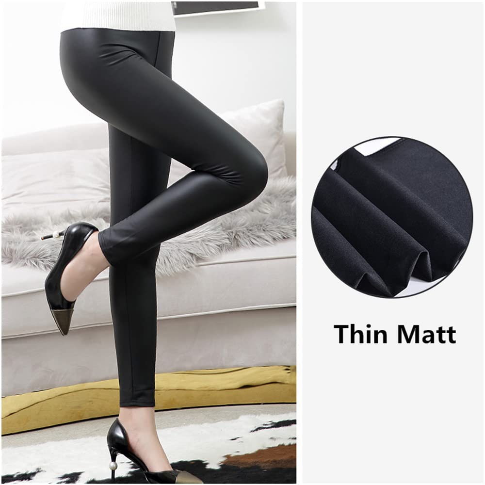 Leggings In Ecopelle Donna Vita Alta, Pantaloni Sexy PU Stretch, Termici Con Fodera In Pile, Nero - Perfetti Per Inverno E Feste! - Foto 11