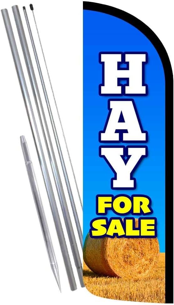 HAY For Sale Premium Windless Feather Banner Flag Kit (Flag, Pole, & Ground Mt)