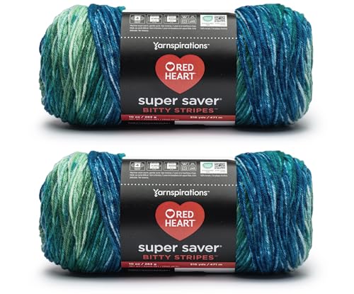 Image of Red Heart Super Saver Bitty Stripes Seaweed Yarn - 2 Pack of 283g /10oz - 100% Acrylic - #4 Worsted (Medium) - 515 Yards - Knitting /Crochet