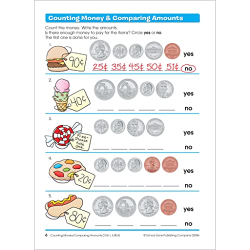 School Zone - Time, Money & Fractions Workbook - 32 Pages, Ages 6 To 8, 1St And 2Nd Grade, Adding Money, Counting Coins, Telling Time, And More (School Zone I Know It!® Workbook Series) #TOP2