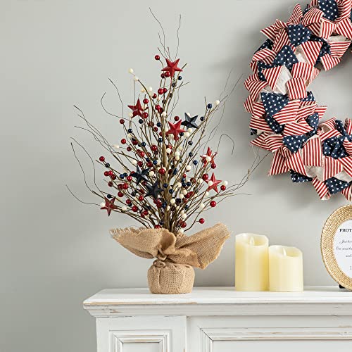 Glitzhome 20"H Patriotic Berry Table Tree With Burlap Base Decorative Berries Stars Tree Table Centerpiece For Independence Day Americana Berry Table Tree For National Day 4Th Of July Home Decor thumb #2