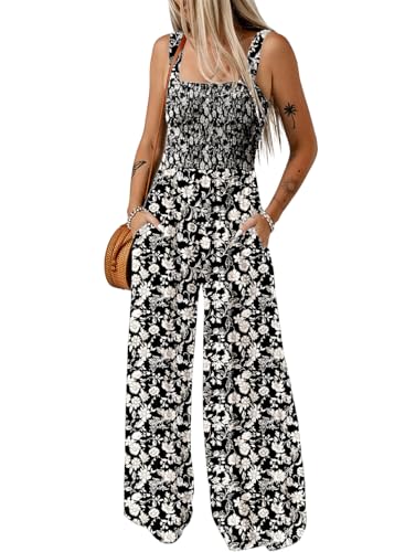 Dokotoo Women's Casual Loose Overalls One Piece Sleeveless Jumpsuits for Women Stretchy Wide Leg Long Pant Rompers Jumpsuit with Pockets Printed 2026 Fashion Small Black 2