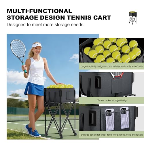 Lnmuzm Tennis Ball Hopper for 120 Balls，Tennis Ball Basket with Removable Storage Bag，Wheeled Tennis Ball Cart for Serve Training ，Portable Pickleball Baseball Hopper Basket - Thumbnail 2