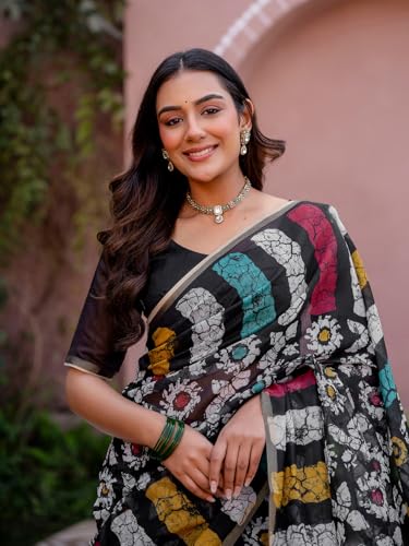 Image of SIRIL Women's Cotton Printed One Minute Ready To Wear Saree