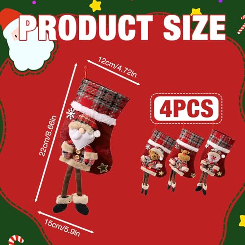Mineup 4 Stück Nikolausstiefel zum Befüllen, Nikolausstrumpf Kinder, 3D Weihnachtsstrumpf, Weihnachtssocken Kamin, Geschenkbeutel Nikolausstrumpf für Weihnachtsbäume, Treppen, Nachttische, 22cm
