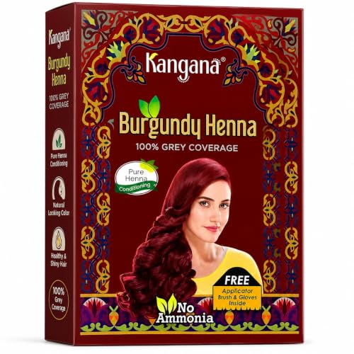 Burgundy Henna Powder for Hair Dye Natural Hair Color 100% Grey Coverage Ammonia Free Chemical Free Kangana Herbal Formula 5 Pouches 50g (1.76 Oz)