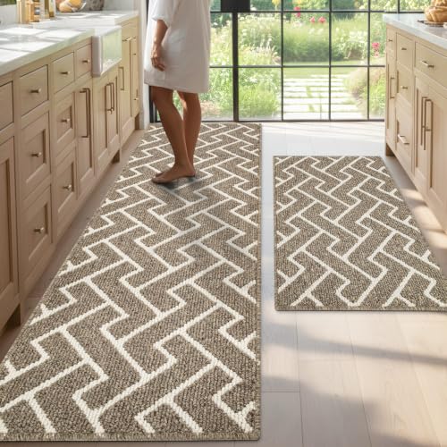 Image of hicorfe Indoor Door Mat,Set of 2 Non Slip Welcome Mats for Floor,Comfort Washabe Carpet for Hallways Entryway Laundry Room(24 inchx35 inch+24 inchx71 inch Kahiki)