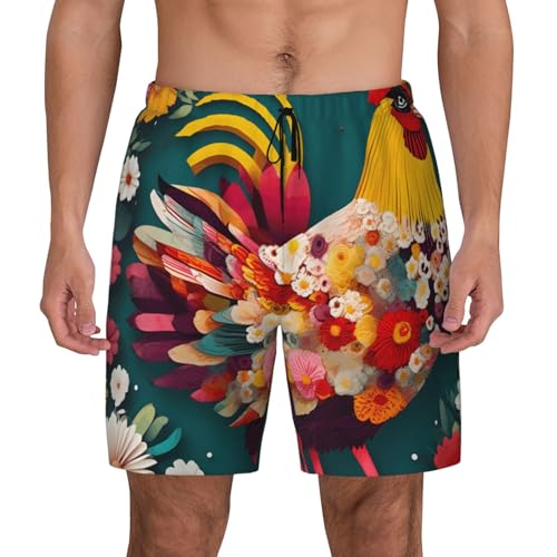 YANYU Flower Heart Chicken Print Men Hawaiian Shorts Quick Dry Swim Trunks Surfing Beach Vacations Summer Activity