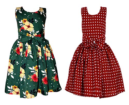 Image of Casual Frock for Baby Girls,Blue Printed and Olive Printed,Pack of 2