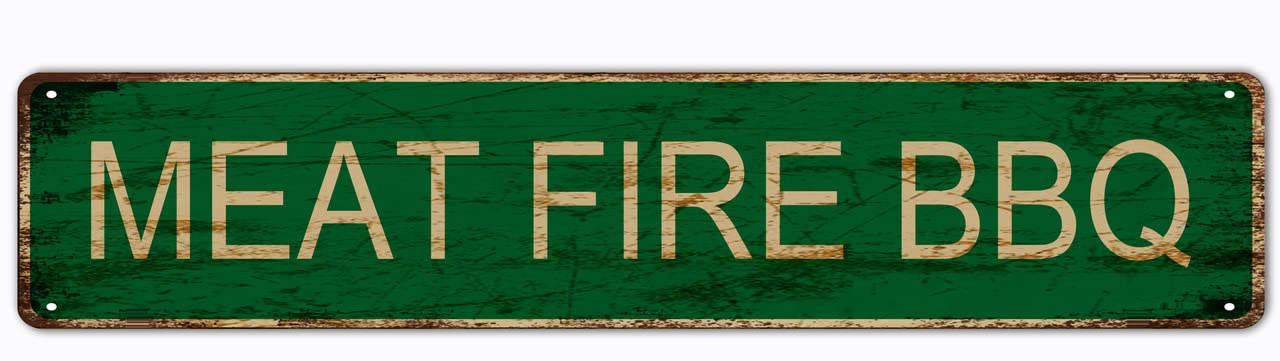 Meat Fire BBQ Retro Tin Signs Aluminum Metal Sign for Kitchen Home Garden Wall Bar Cafe Decor 4x16 Inch
