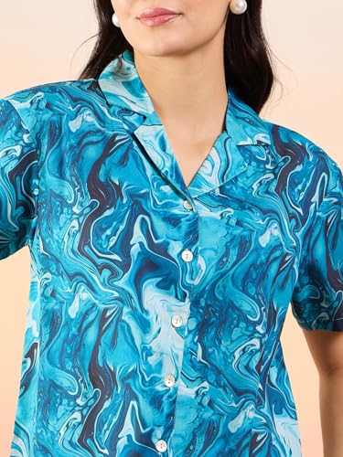 Image of Modeve Women Shirt Pant Navy Abstract Print Co-Ord Set