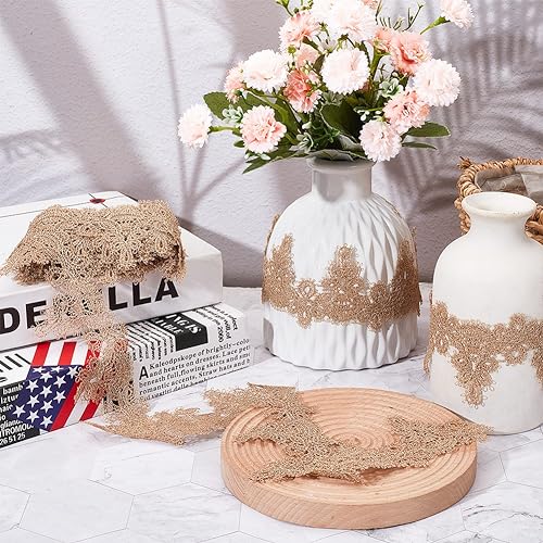 GORGECRAFT 5 Yards Gold Lace Trim Gold Floral Embroidered Applique Lace Fabric Tan Trim for DIY Sewing Cakes Home Decor Craft Costumes Wedding Bridal Dress (68mm wide) - Image 4