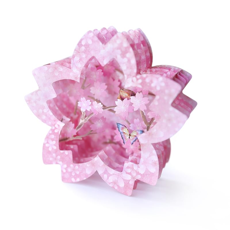 Paper Spiritz Cherry Blossom Pop Up Card for Mother's Day,3D Birthday Sakura Flower Card with Note Card& Envelope, 3.9 inches