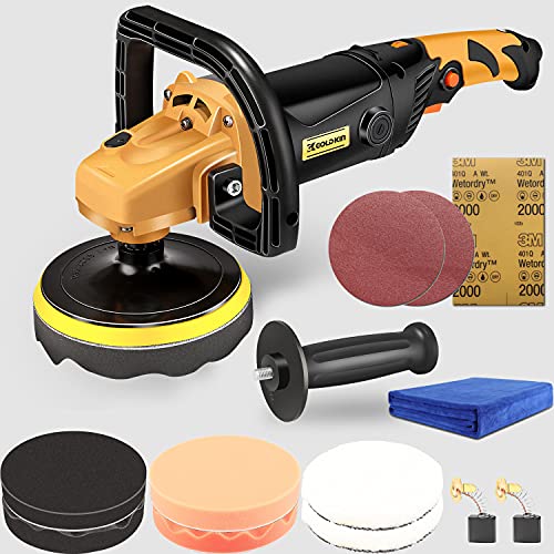 Buffer Polisher, GOLDKIN 1400W 6-Speed Variable Speed Polisher, Rotary Orbital Polisher, Soft Start Constant Power Constant Speed for Car Polishing Buffing Waxing Sanding Sealing Glaze