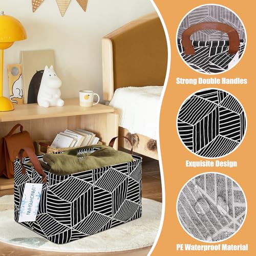 Image of Rectangular Storage Bin Collapse Canvas Fabric Cartoon Storage Basket with Handles for Organizing Home Kitchen Boys and Girls Toys Office Closet Shelf Baskets (Black Diamond)