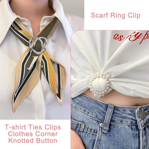 6 PCS Scarf Ring Clips for Women, T-shirt Ties Clips Silk Scarf Buckle Shirt Cinch Clip, Fashion Metal Clothes Corner Knotted Ring Slides2
