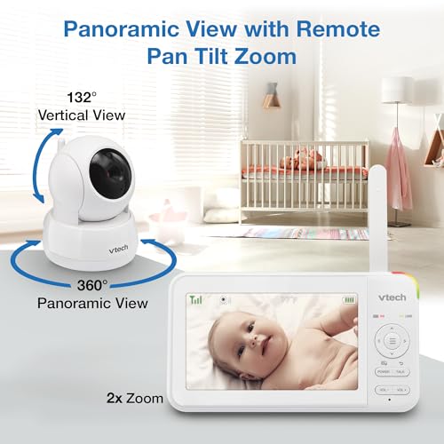 Image of VTech Baby Monitor No WiFi- See Every Corner of the Nursery, Remote Pan-Tilt-Zoom, Hack-Proof, 5 inch Screen, 17Hr Battery, 1000ft Range, Night Vision, Temperature Sensor | 924W