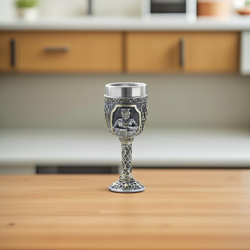 ICE ARMOR 7.25"H Medieval Knight Embossed Decorative Goblet Chalice Cup – Medieval Fantasy Goblet Chalice Decorative Collectible Drinkware