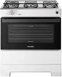 Fogão Esmaltec 5 Bocas Ideal Master Mesa Inox Tampa de Vidro Forno 84 Litros Branco T5ITB Bivolt