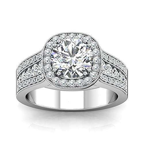 Blocaci Halo Engagement Rings for Women White Gold, 1 Carat Center Moissanite Women's Engagement Rings 10K 14K 18K Solid Gold Wedding Anniversary with Text Engraving2