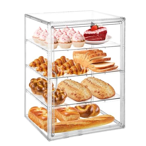 BONJUME Panera, 4 Niveles Transparente Para Panadería Con Encimera Ajustable Caja De Acrílico Con Puerta Magnética Gran Capacidad Para Cocina Pan Casero Tostadas Y Bagels