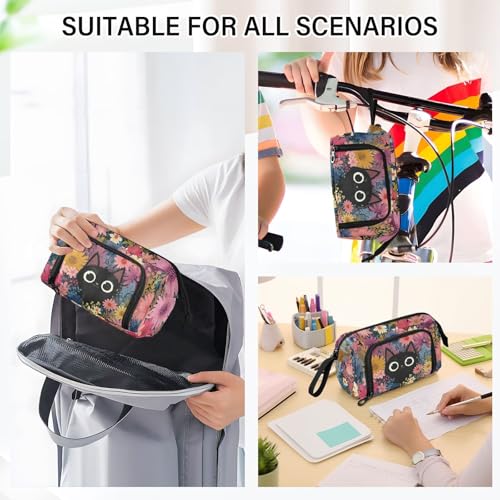 Image of Cute Cat Big Capacity Pencil Pen Case Large Pencil Pouch | Portable Multi Compartment Zipper Pencil Bags Stationery Storage for Men Women College Office
