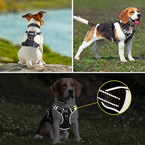 Winsee Dog Harness No Pull, Pet Harnesses With Dog Collar, Adjustable Reflective Oxford Outdoor Vest, Front/Back Leash Clips For Small, Medium, Large, Extra Large Dogs, Easy Control Handle For Walking #TOP2
