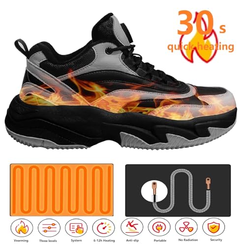 Electric Shoes for Men, Heated Sneakers with 4000Mah Rechargeable Battery, Foot Warmer Shoes 3 Heating Levels, Heating Hiking Shoes for Unisex Outdoor Feet Warm2