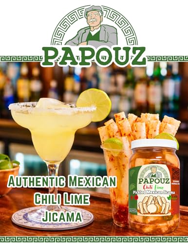 Papouz Pickled Chili Lime Jicama Sticks, Authentic Mexican Snack, Beer, Tequila, Margarita, Bar Snack, Pickled Root Vegetable, Fresh Family Recipe, Keto-Friendly, Gluten-Free, Cut Jicama, Mexican Turnip, Spicy, Sour, 8 oz, 32 oz, 64 oz, 1 Gallon (32 oz)