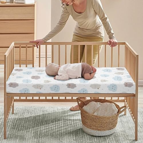 Image of Clouds Baby Crib Sheets for Boys Girls Cute Fitted Crib Sheet for Standard Crib and Toddler Mattress Smile Cloud Baby Mattress Sheets Toddler Bed Sheet 52x28x8 in