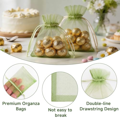 Image of joycraft 50pcs Light Sage Green Organza Bags - 2.7x3.5In Sheer Drawstring Gift Bags, Small Mesh Party Favor Bags for Jewelry, Makeup Pouches, Candy, DIY Craft