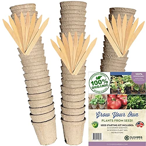 Clovers Garden Organic Recycled Paper Seed Starter Pots - 100% Bi...