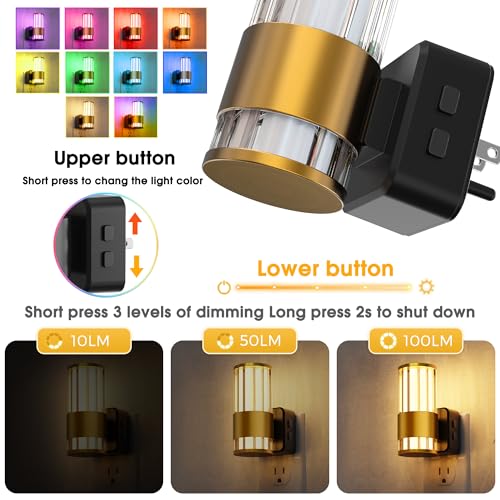 Image of L LOHAS LED Night Light, Night Lights Plug into Wall, 2 Pack 10-Color RGB Change Nightlights,10 /50 /100LM Adjustable Automatic Nightlights Plug in with Dusk to Dawn Sensor for Room Bathroom Hallway