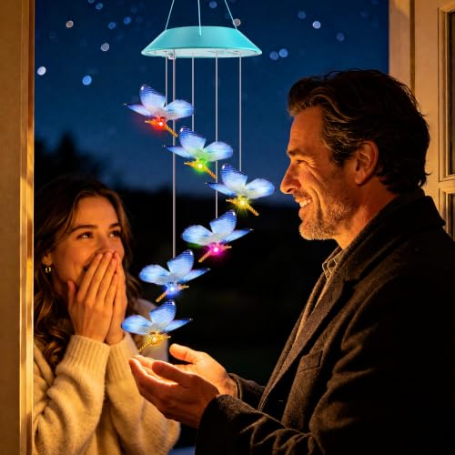 Image of Toodour Solar Wind Chime, Color Changing LED Swaying Butterfly Wind Chimes, Upgrade Butterfly with Fluttering Wings, Waterproof Solar Outdoor Light Decor for Garden Window Patio, Gift for Mom Grandma