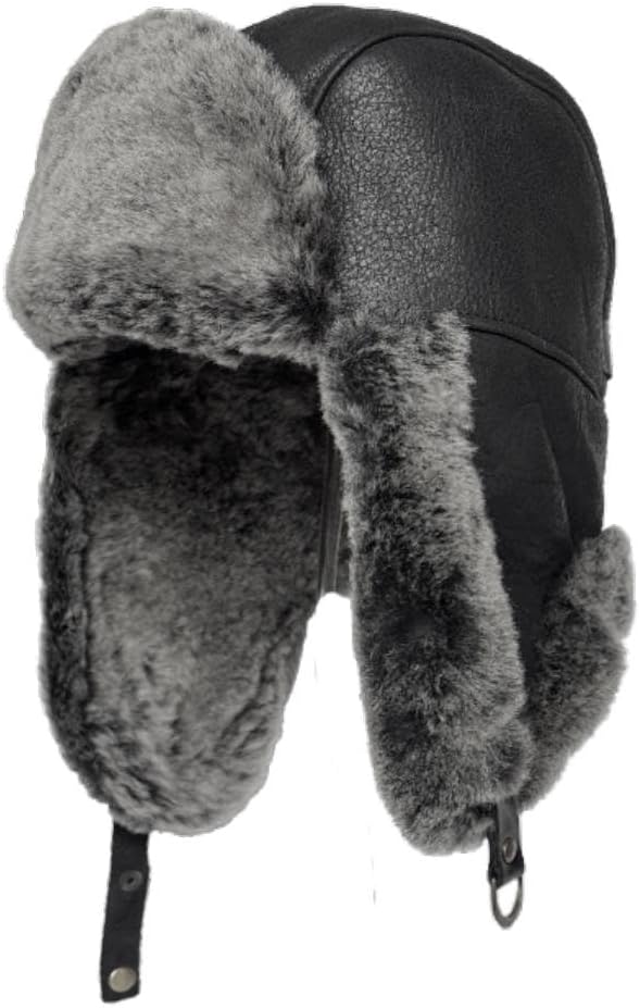 Leather Aviator Russian Ushanka Trapper Shearling Sheepskin Fur Ear Flap Waterproof Winter Hat