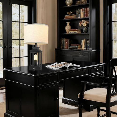 Lámpara de Mesa Negra Estilo Rústico, 3 Niveles con USB, Pack x2 miniatura 6