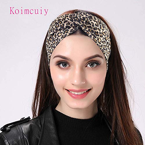 Koimcuiy Women Headbands Headwrap Yoga Workout Sport Thick Head Bands Stretchy Hair Bands Solid Color (M, Leopard) #TOP1