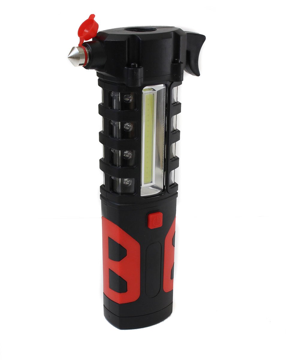 ROAD GENIE Auto Emergency Work Light | Multi-Functional Safety Tool | 1W Torch + 3W COB Spotlight | Emergency Hammer + Seat Belt Cutter | Strong Magnetic Base | 3 Modes of Operation